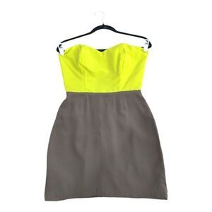 NWOT Kimberly Taylor Elegant Strapless Dress in Bright Yellow and Taupe Size M